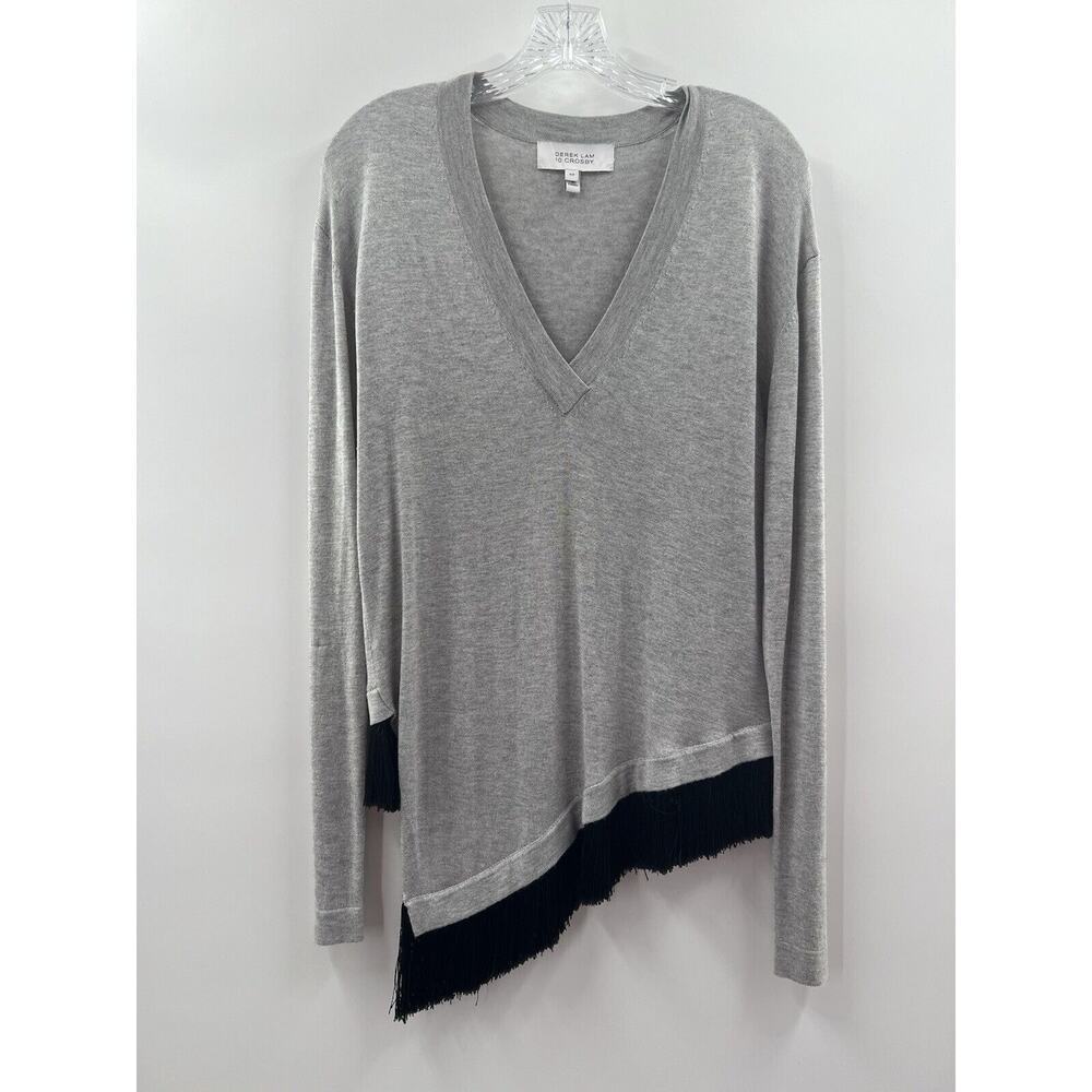 Derek Lam 10 Crosby Women's Long Sleeve Cashmere/Silk Gray Sweater Fringe Small